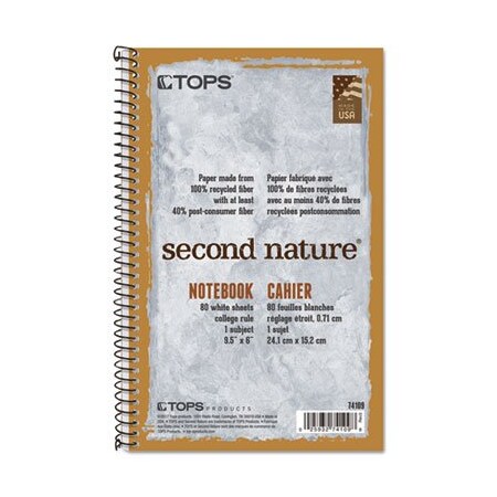 SECOND NATURE SUBJECT WIRE NOTEBOOK, COLLEGE RULE, 6 X 9-1/2, WE, 80 SHEETS